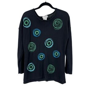 NorthStyle Black Long‎ Sleeve Sweater Swirl Dot Print Womens Size S Abstract